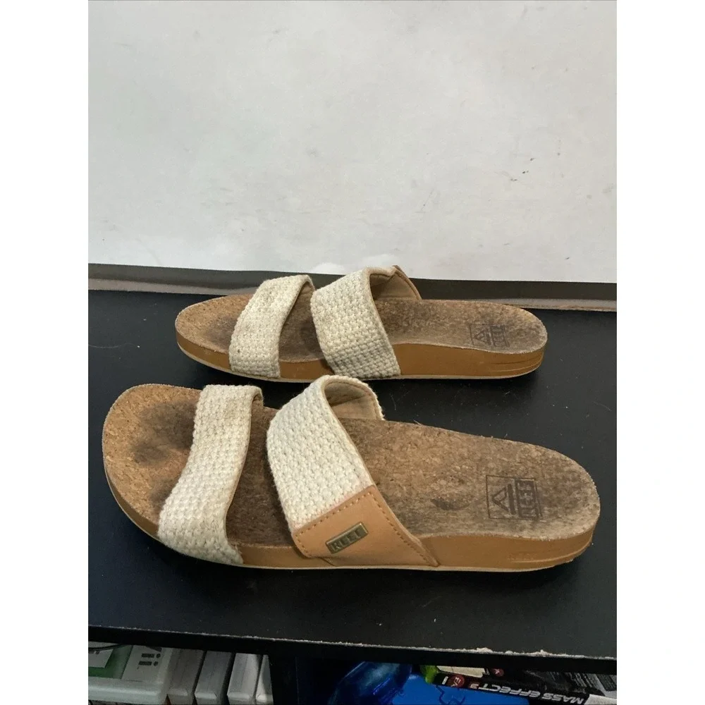 Reef Cushion Vista Natural Crochet Womens Slides Sandals Beige Size 8